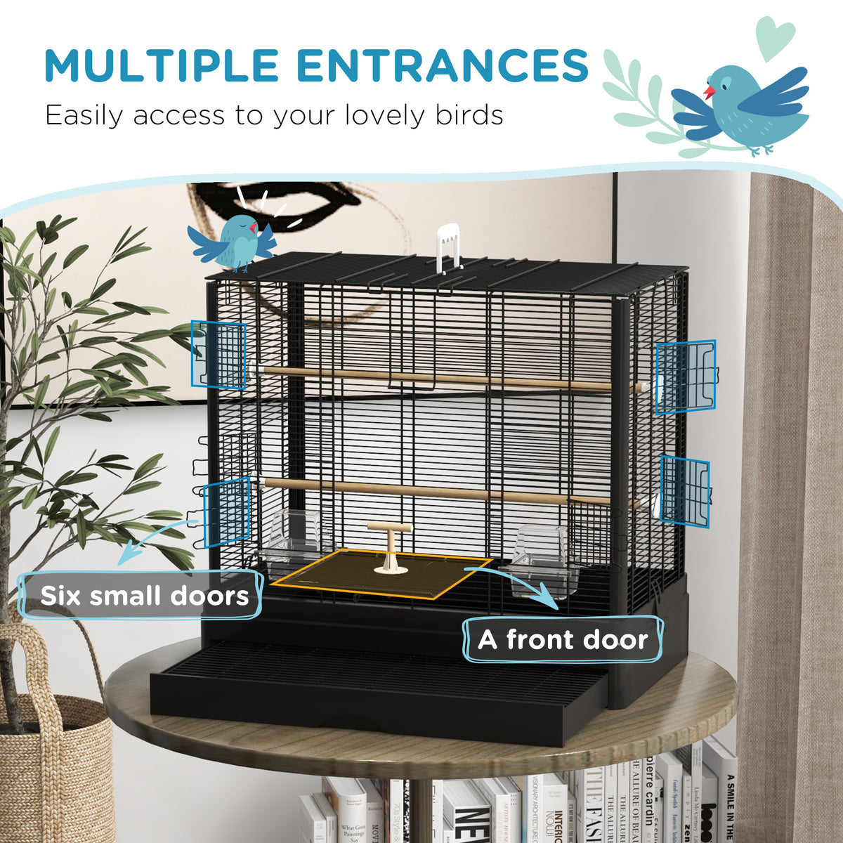 22" Bird Cage for Budgie Finches Canaries Love Birds with Wooden Stands, Slide-Out Tray, Handles – view 4