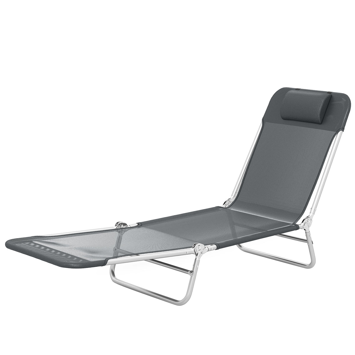 Folding Outdoor Lounge Chair Set of 2, Reclining Tanning Chair with 5-Position Adjustable Backrest, Black – view 4