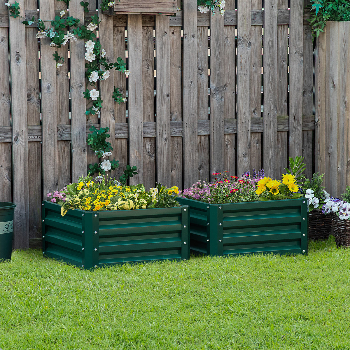 2' x 2' x 1' 2-Pieces Raised Garden Bed with Galvanised Steel Frame for Vegetables, Flowers, Herbs, Green – view 10