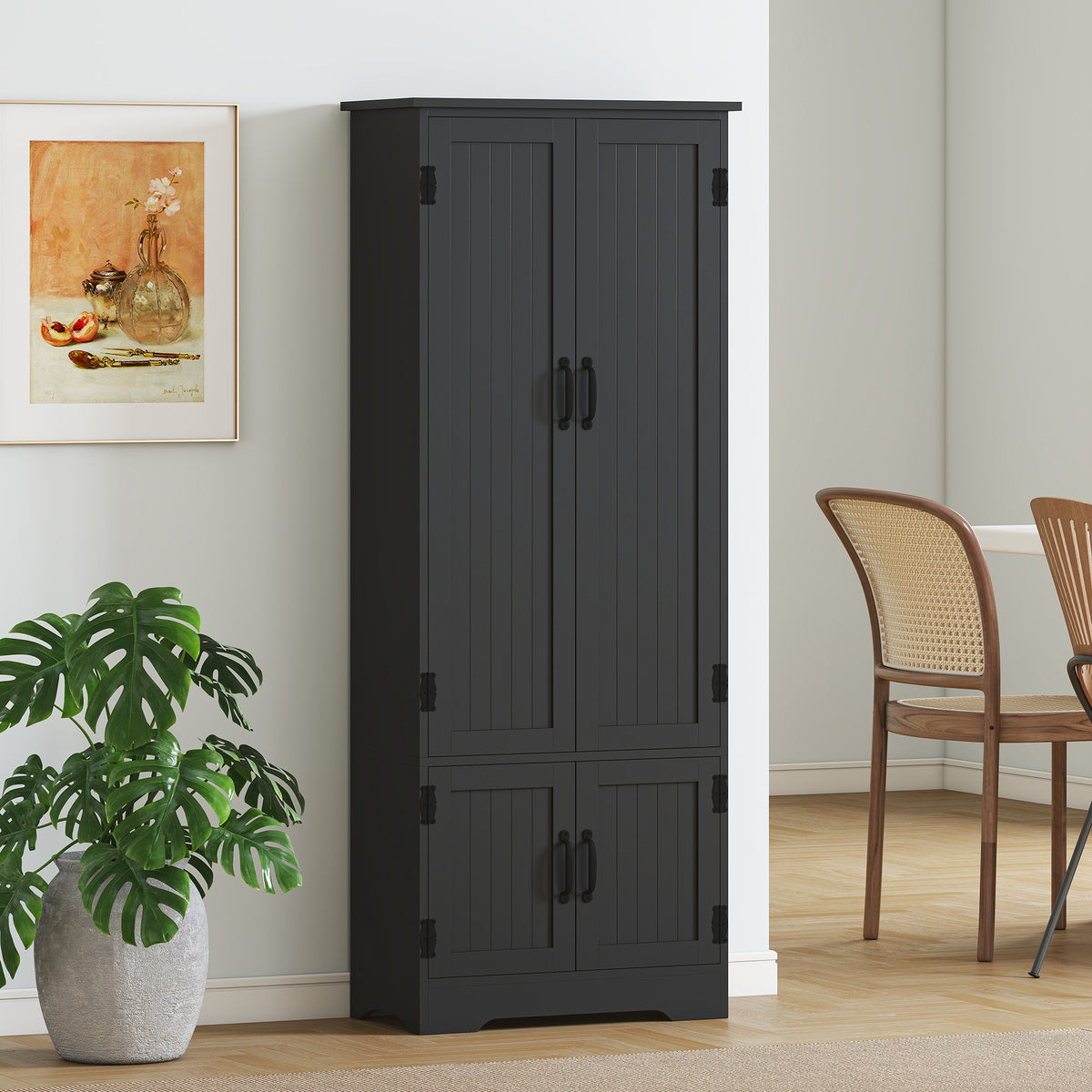 48" 4-Door Storage Cabinet Multi-Storey Large Space Pantry with Adjustable Shelves Black – view 21