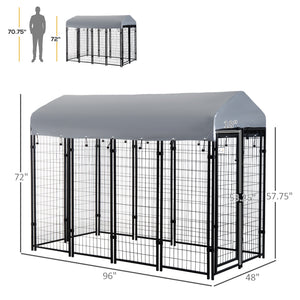Outdoor Dog Kennel with Waterproof UV-Resistant Cover, 8 x 4 x 6 ft