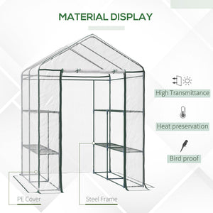 56" x 56" x 77" Walk-in Greenhouse, Portable Garden Flower Seed Warm House with 8 Shelves, Outdoor Plant Growth Hot House, PVC Cover, Transparent