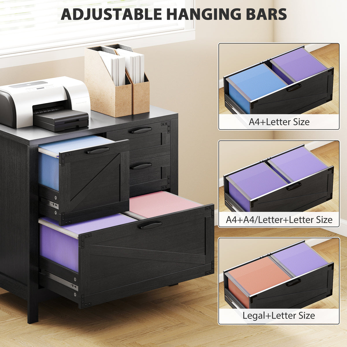 Lateral Filing Cabinet, Farmhouse File Cabinet with 4 Drawers, Fit Letter/A4/Legal Hanging Files – view 4