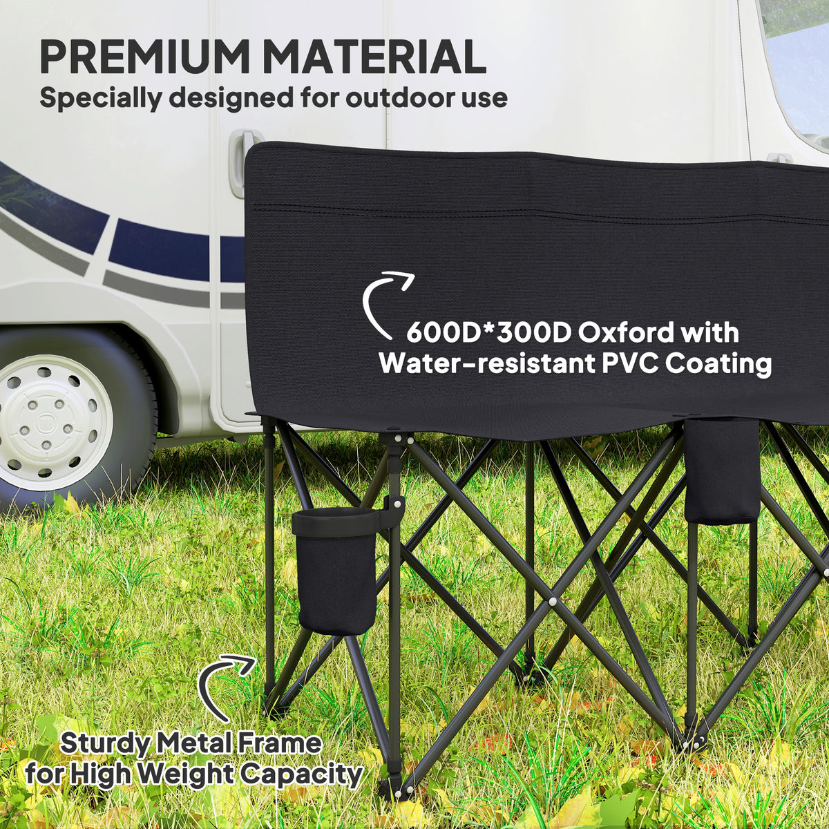 6 Seat Folding Camping Chair with Cup Holder and Carrying Case for Camping, Picnic, Sport Events, Black – view 5