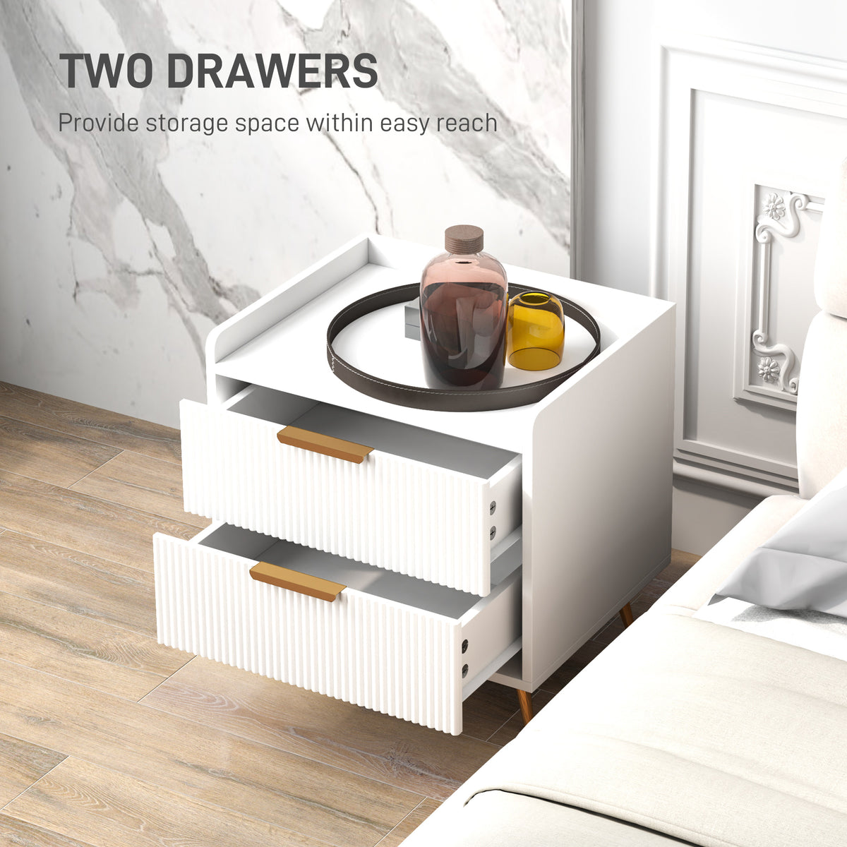 Bedside Table, Nightstand with 2 Drawers, Side End Table with Metal Legs for Bedroom, Black – view 10