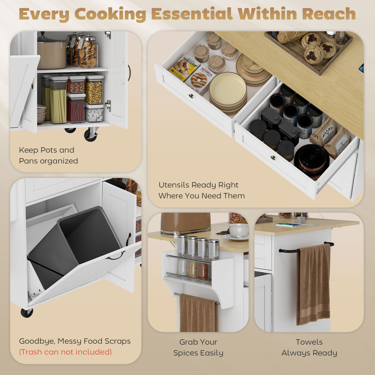 Kitchen Island Cart with Charging Station and Drop Leaf – view 10