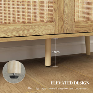 Bohemian Sideboard with Rattan Doors & Adjustable Shelf, Natural Wood Finish