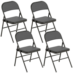 Set of 4 Metal Foldable Chairs, PU Leather Padded Folding Chairs with Cushion Seat and Open Back for Indoor, Black