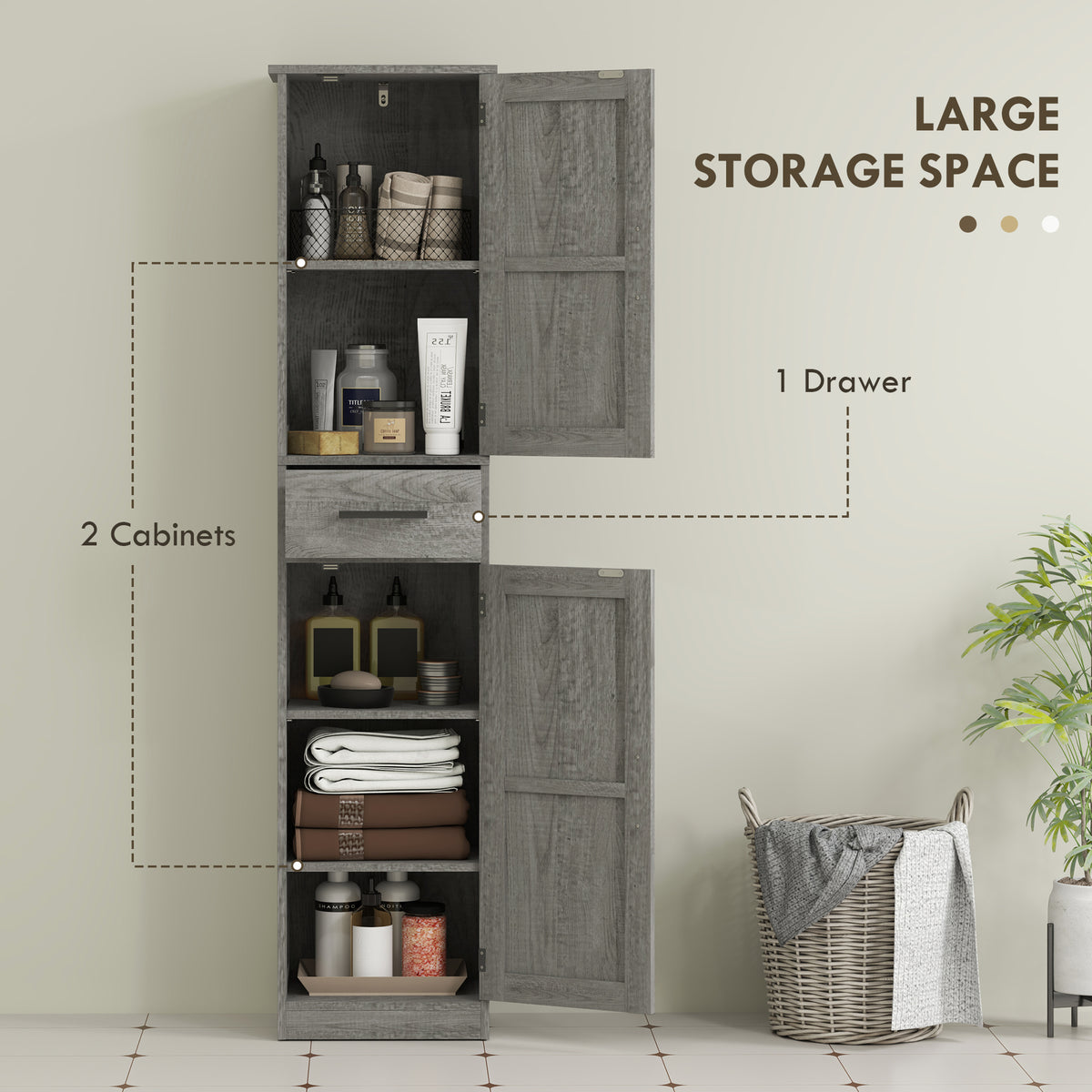 67" Tall Bathroom Cabinet, Narrow Bathroom Storage Cabinet with Drawer, Barn Doors and Adjustable Shelves – view 11