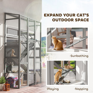 Large Outdoor Catio with 6 Jumping Platforms, Scratching Post, 2 Ramps, Waterproof Roof, Grey – view 3