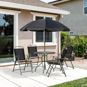 6 Pieces Outdoor Dining Set for 4 with Umbrella Patio Outdoor Furniture Set with Round Table 4 Folding Chairs Cream