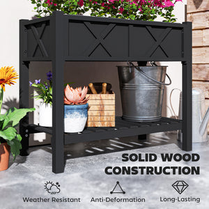 Wooden Raised Garden Bed, Elevated Planter Box with Storage Shelf, Drainage Holes and Liner – view 6