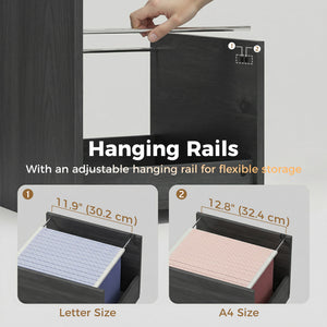 Computer Desk with 3 Drawers, 47" Home Office Desk with Adjustable Hanging Rails for Letter A4 Files, Black