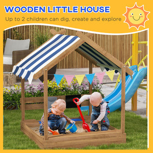 Outdoor Wooden Sandbox with Cover for 3-7 Years Old, Backyard, Brown – view 4