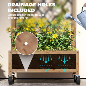 Raised Garden Bed with Metal Trellis, Elevated Planter Box with Wheels and Drainage Holes, 20.5" x 9.8" x 38.2", Brown