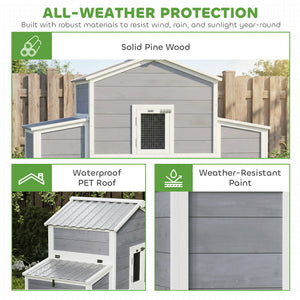 66.5" Large Chicken Coop, Wooden Chicken House with 2 Nesting Boxes, Sliding Tray & Ramp, for Outdoor Backyard Farm
