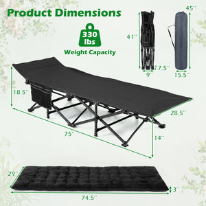 Camping Cot for Adults with Soft Padded Mat and Carrying Bag-Black view 5