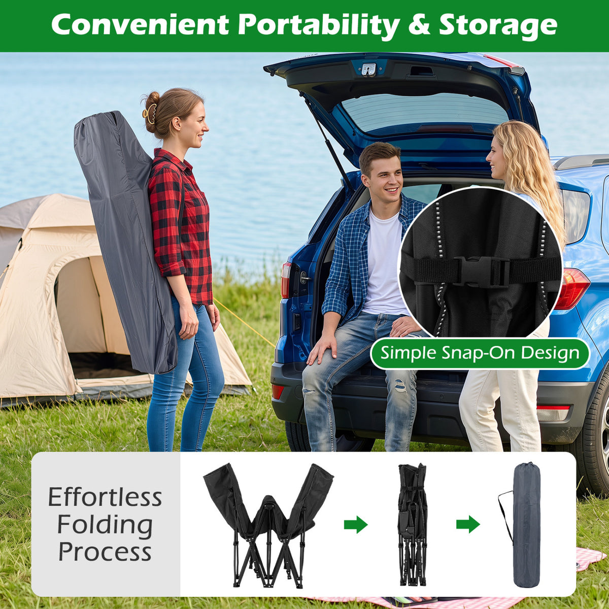 Camping Cot for Adults with Soft Padded Mat and Carrying Bag-Black view 7