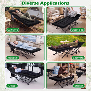 Camping Cot for Adults with Soft Padded Mat and Carrying Bag-Black view 9