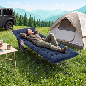 Camping Cot for Adults with Soft Padded Mat and Carrying Bag-Navy view 2