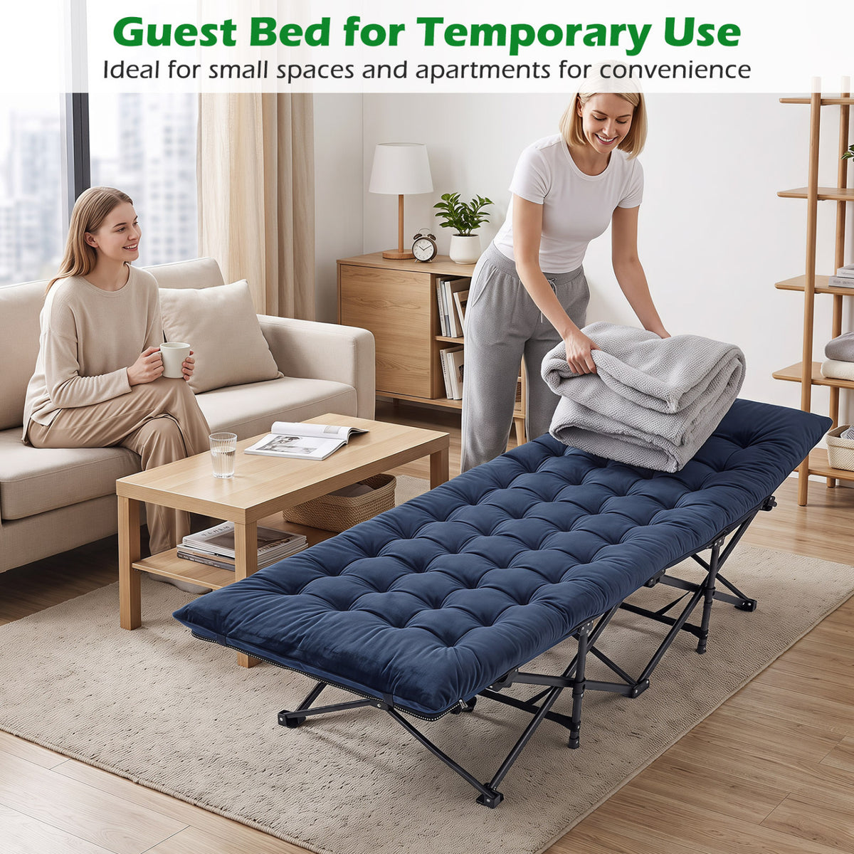 Camping Cot for Adults with Soft Padded Mat and Carrying Bag-Navy view 6