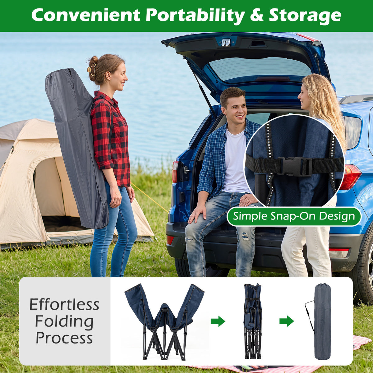 Camping Cot for Adults with Soft Padded Mat and Carrying Bag-Navy view 7
