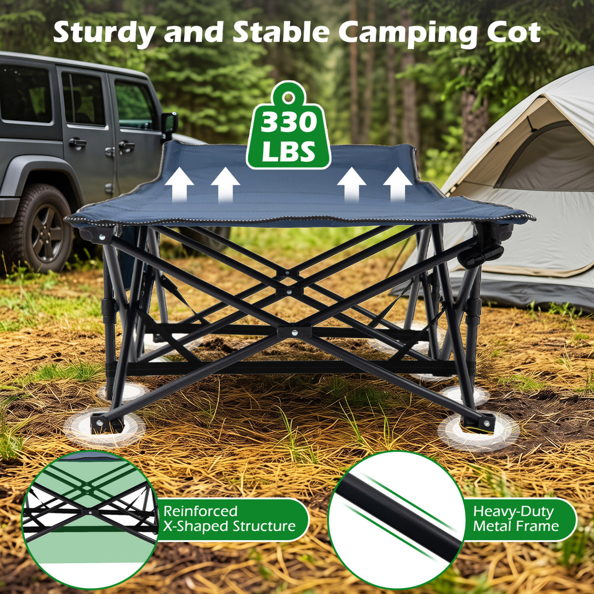 Camping Cot for Adults with Soft Padded Mat and Carrying Bag-Navy view 8