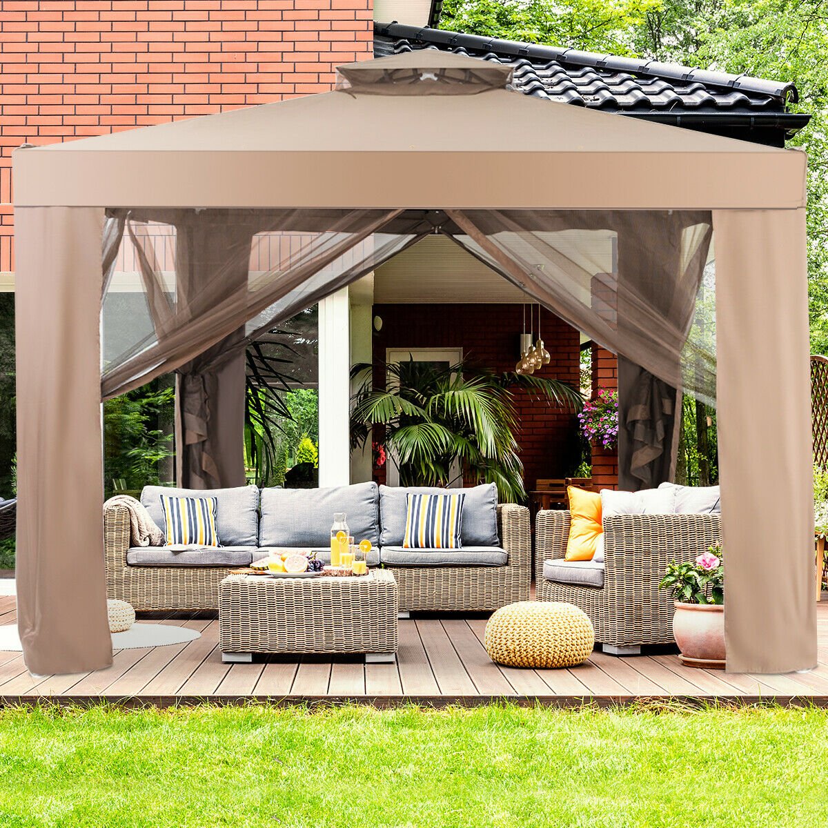 Canopy and Garden Structures Gazebo with Netting for Outdoors-Brown view 2