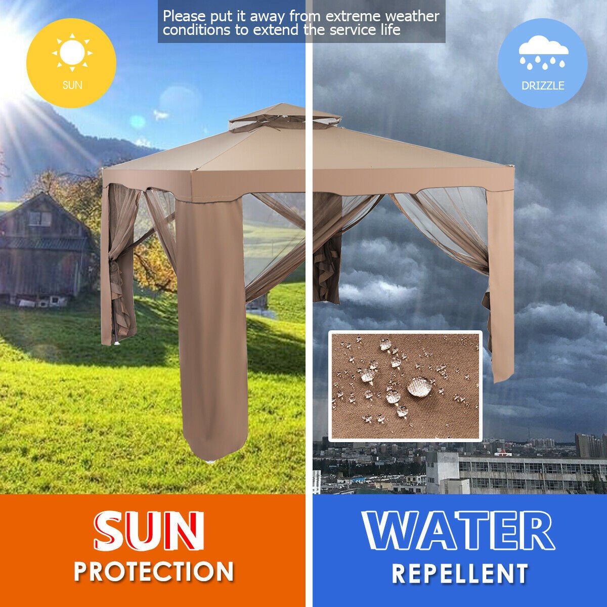 Canopy and Garden Structures Gazebo with Netting for Outdoors-Brown view 8