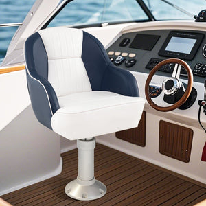 Captain Bucket Seat Pontoon Boat Chair with PVC Leather and Armrests-Blue view 3