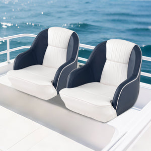 Captain Bucket Seat Pontoon Boat Chair with PVC Leather and Armrests-Blue view 5