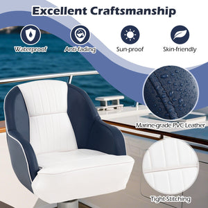 Captain Bucket Seat Pontoon Boat Chair with PVC Leather and Armrests-Blue view 6