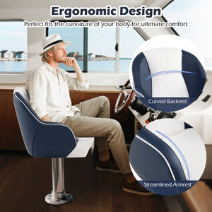 Captain Bucket Seat Pontoon Boat Chair with PVC Leather and Armrests-Blue view 7