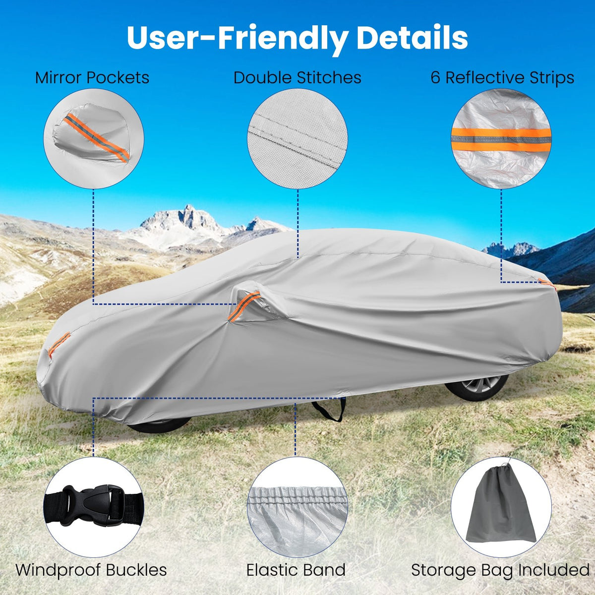 Car Cover for Automobiles 193 Inch Rain Sun UV Protection Universal Fit Sedan Chevrolet Ford Nissan view 9
