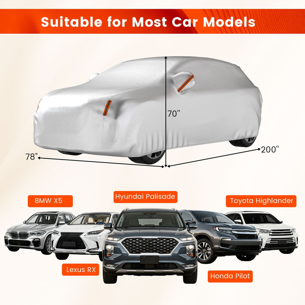 Car Cover for Automobiles 200 Inch Rain Sun UV Protection Fit SUV BMW Honda Lexus Mercedes-Benz view 5