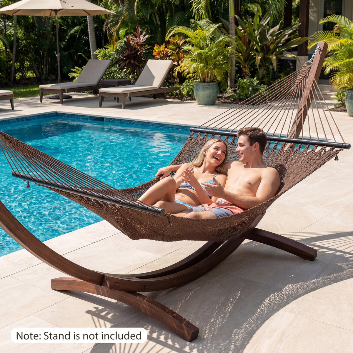 Caribbean Hammock with Spreader Bar for Patio Poolside-Brown view 3