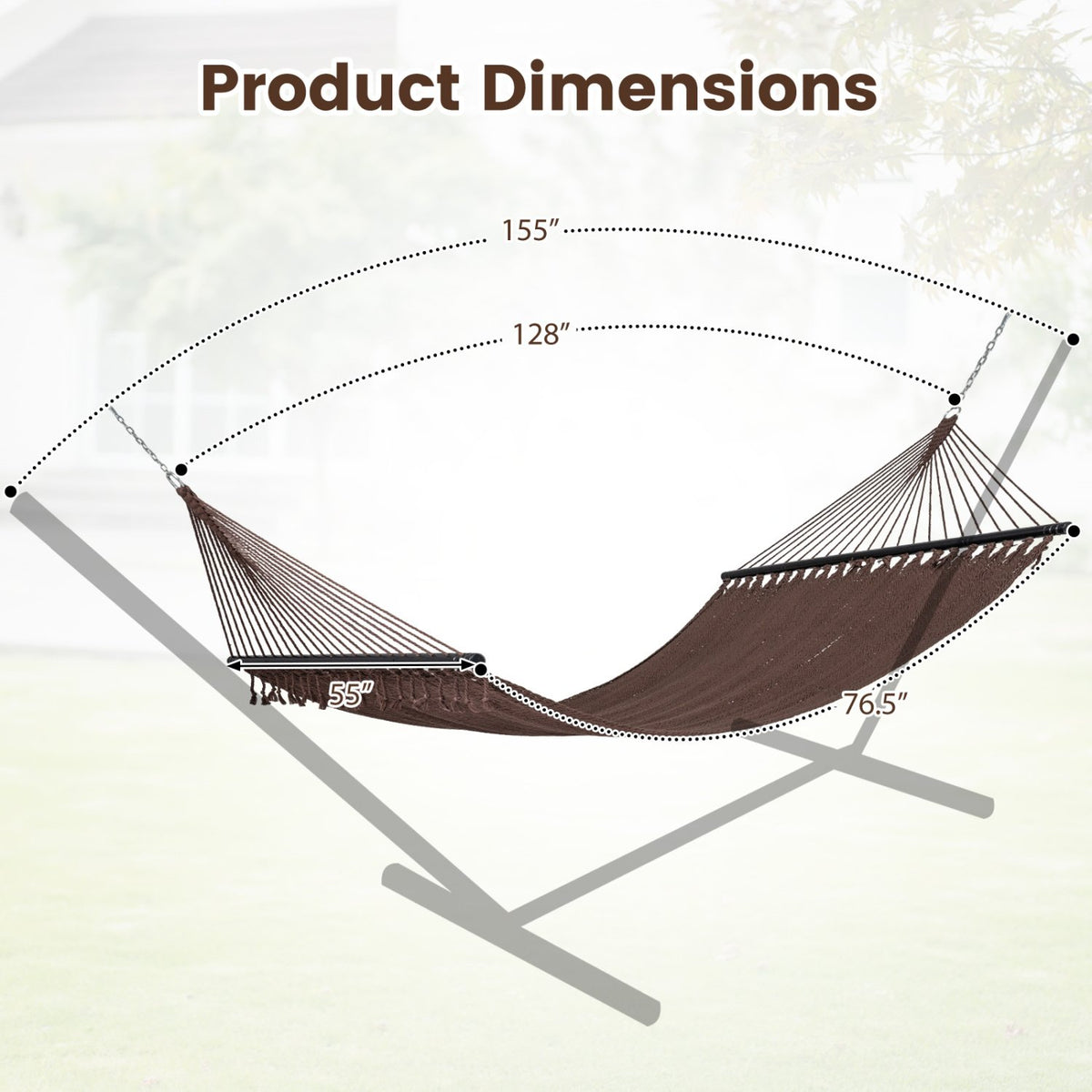 Caribbean Hammock with Spreader Bar for Patio Poolside-Brown view 4