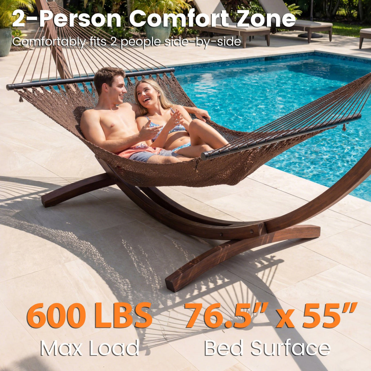 Caribbean Hammock with Spreader Bar for Patio Poolside-Brown view 8