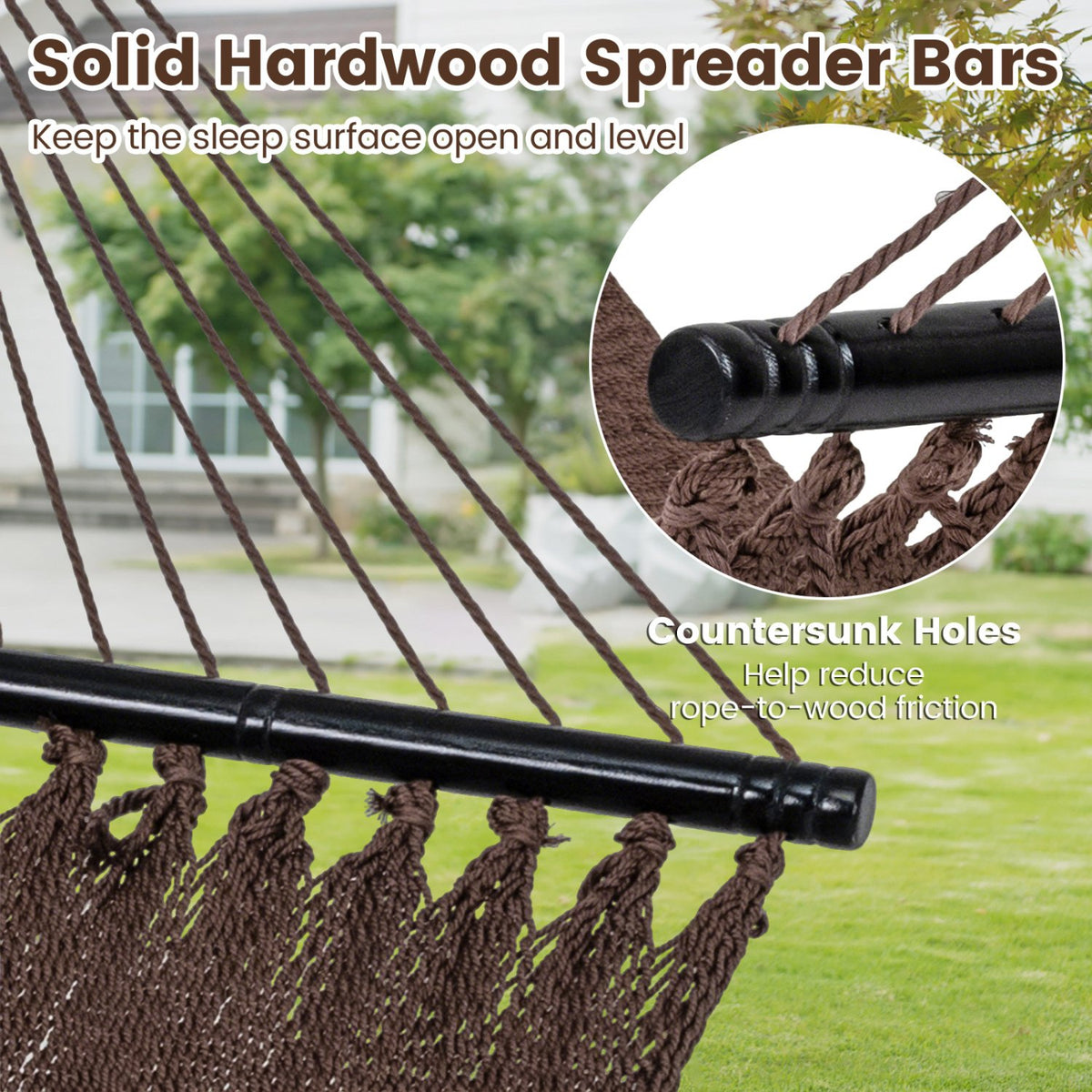 Caribbean Hammock with Spreader Bar for Patio Poolside-Brown view 9
