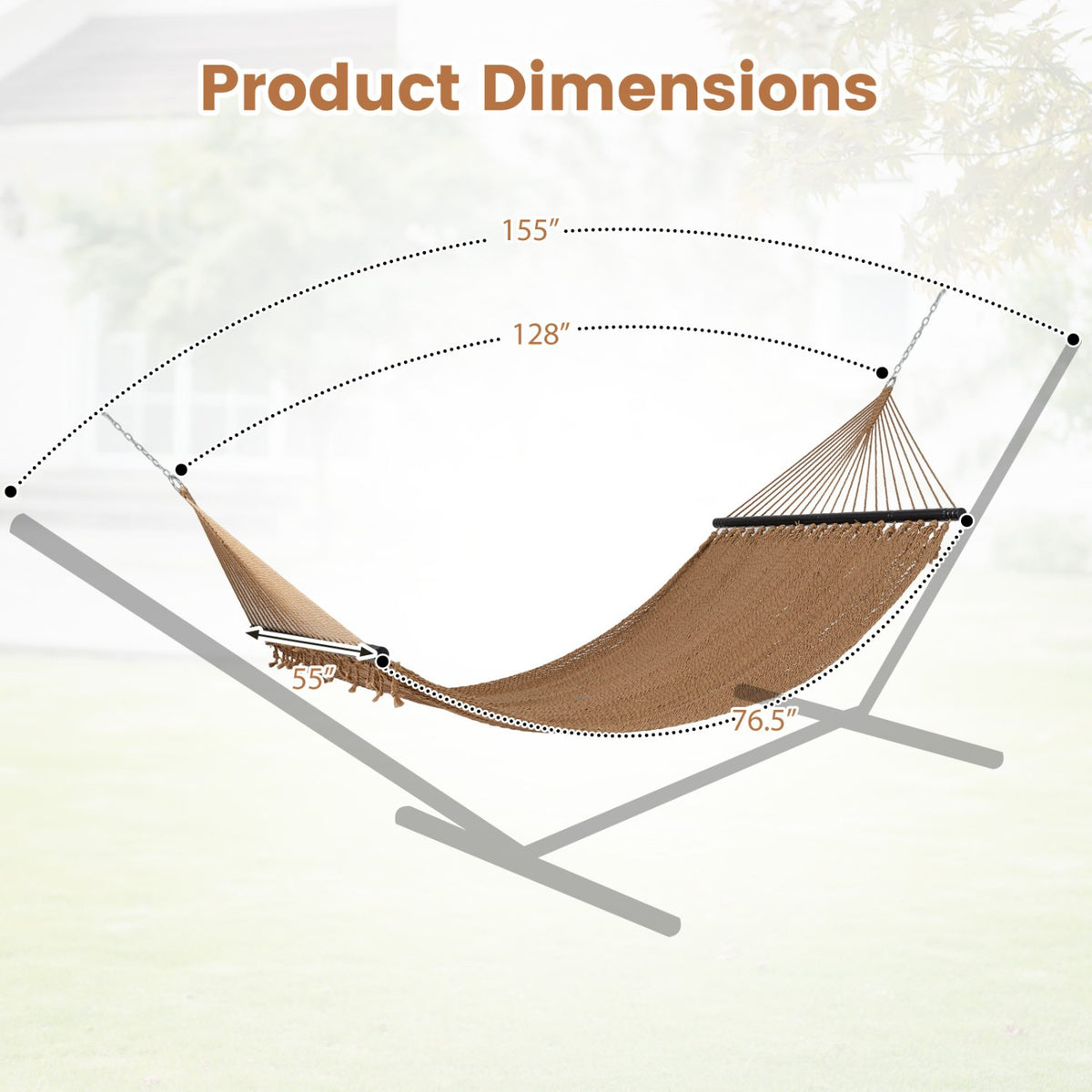 Caribbean Hammock with Spreader Bar for Patio Poolside-Khaki view 4