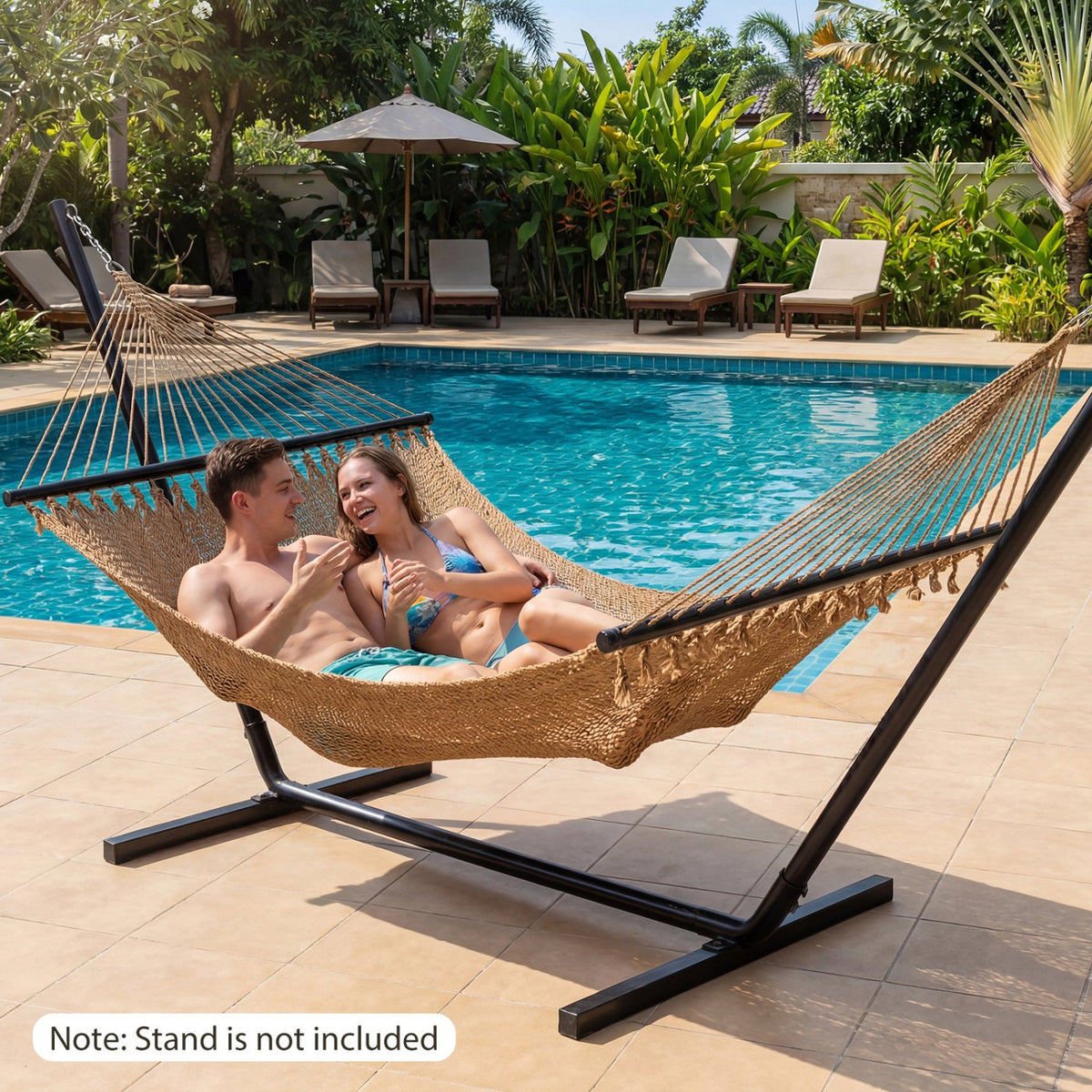 Caribbean Hammock with Spreader Bar for Patio Poolside-Khaki view 5