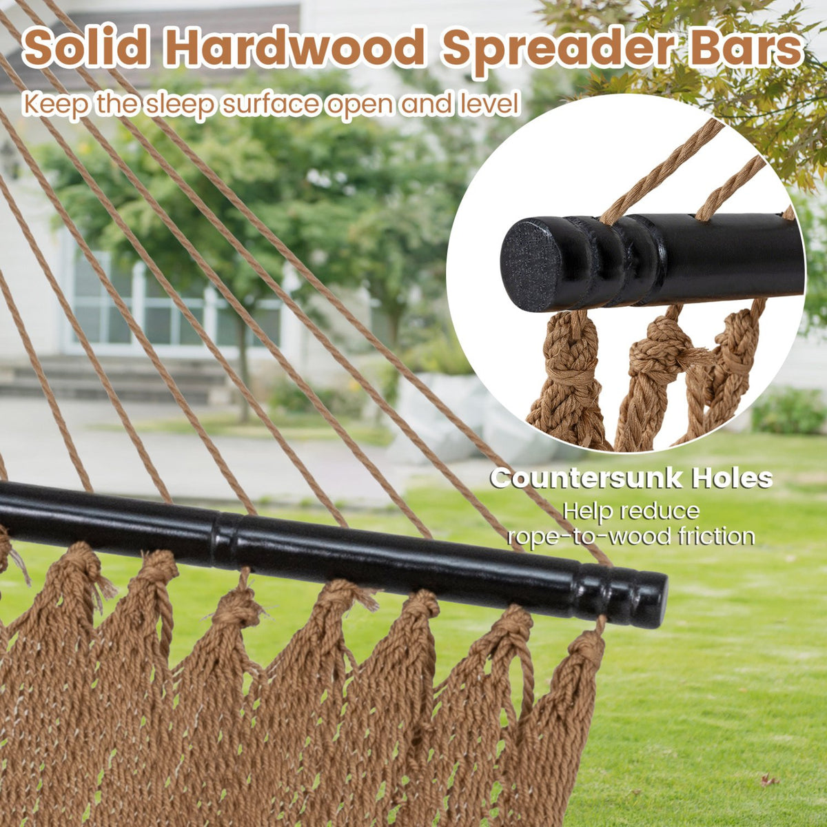 Caribbean Hammock with Spreader Bar for Patio Poolside-Khaki view 9