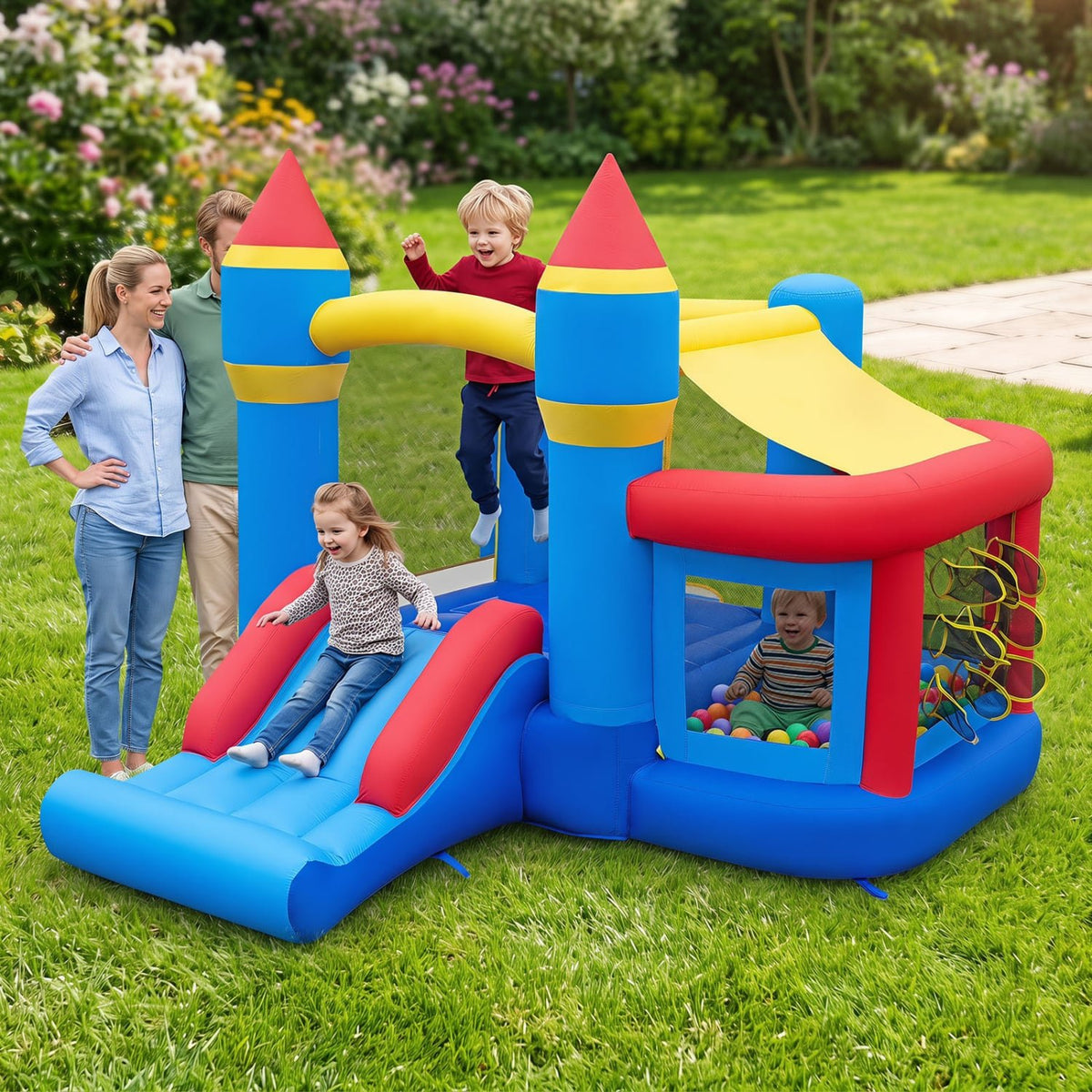 Inflatable Bounce House with Slide Ball Pit & Pitching Game for Birthday Party Carnival view 2