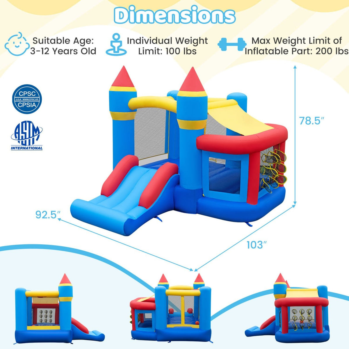 Inflatable Bounce House with Slide Ball Pit & Pitching Game for Birthday Party Carnival view 4