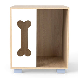 Cat Bed Side Table Wooden Cat Condo with Bone-shape Window and Thick Metal Legs-Natural view 4