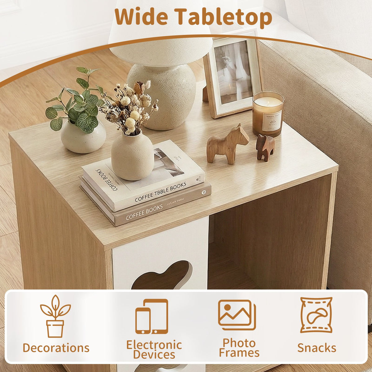 Cat Bed Side Table Wooden Cat Condo with Bone-shape Window and Thick Metal Legs-Natural view 8