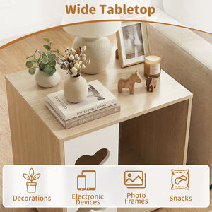 Cat Bed Side Table Wooden Cat Condo with Bone-shape Window and Thick Metal Legs-Natural view 8