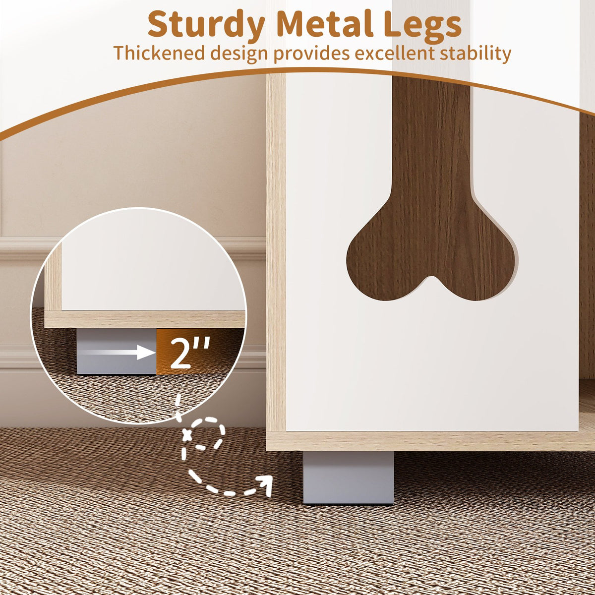 Cat Bed Side Table Wooden Cat Condo with Bone-shape Window and Thick Metal Legs-Natural view 9