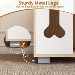 Cat Bed Side Table Wooden Cat Condo with Bone-shape Window and Thick Metal Legs-Natural view 9