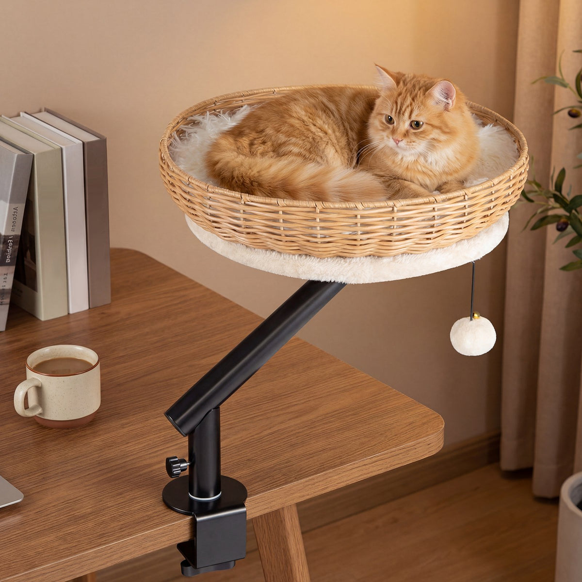 Cat Desk Bed with Removable Padded Cushion for Indoor Cats-Natural view 3